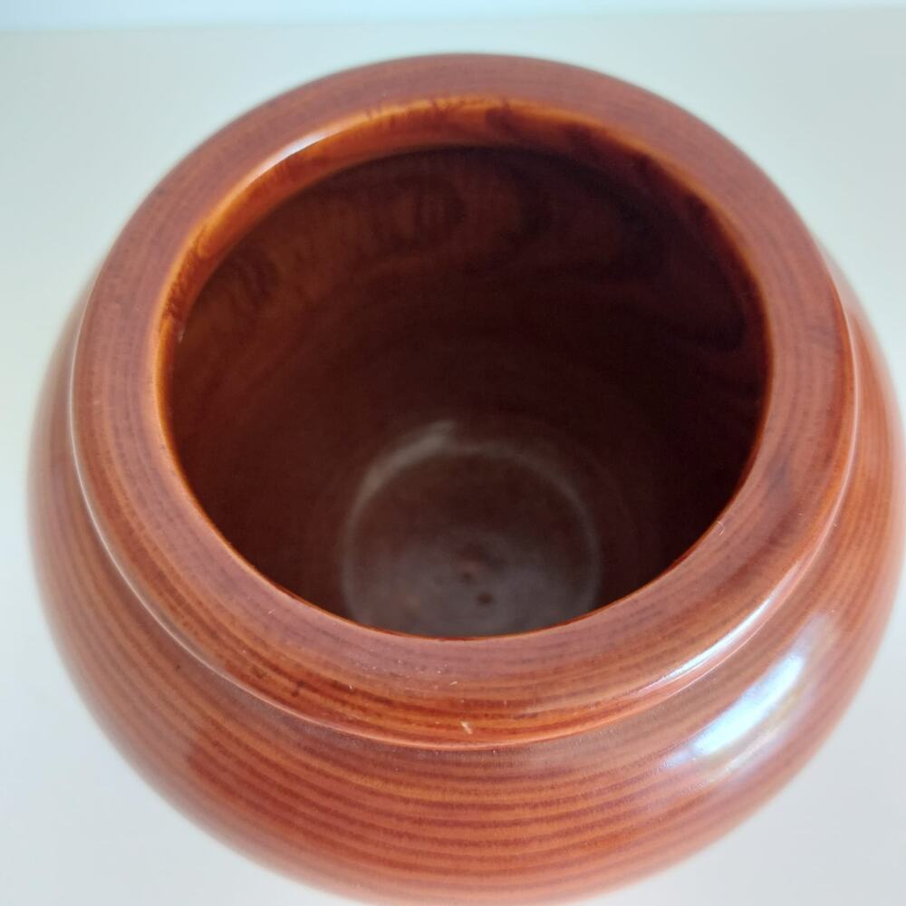 Vintage Teak Wood Vase Hand Turned Cottagecore Rustic - Picture 2 of 6